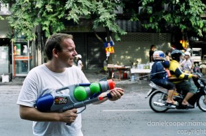 Stuart at Songkran Man with waterpistol