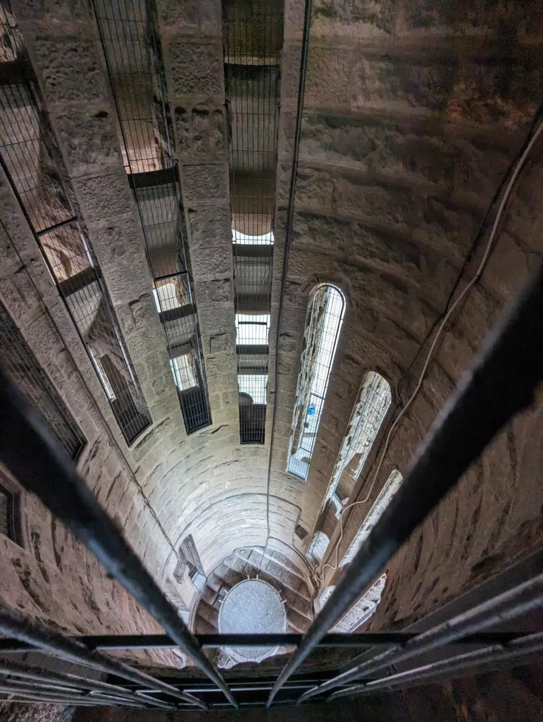 Looking down inside hollow tower