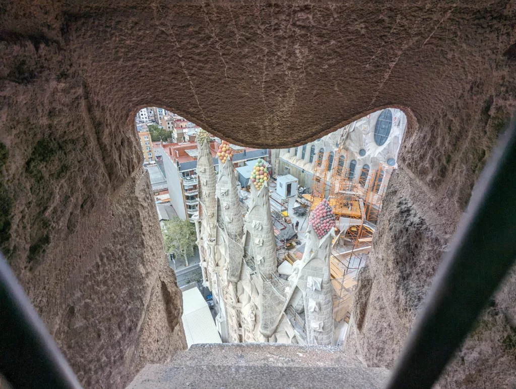 View out shaped window onto adjacent building works