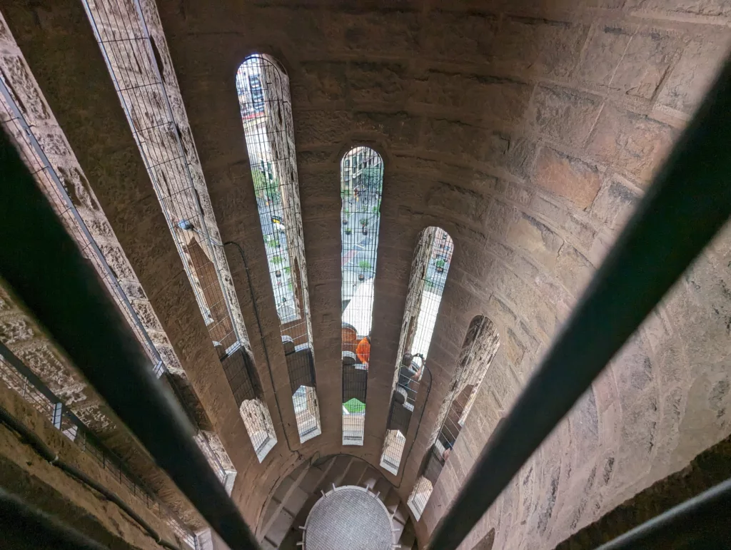 Interior view of tower looking to base