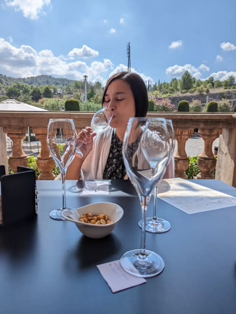 Sachie drinking wine