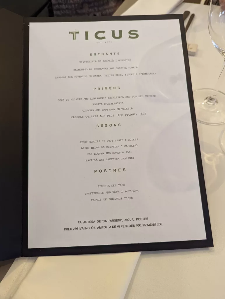Restaurant menu