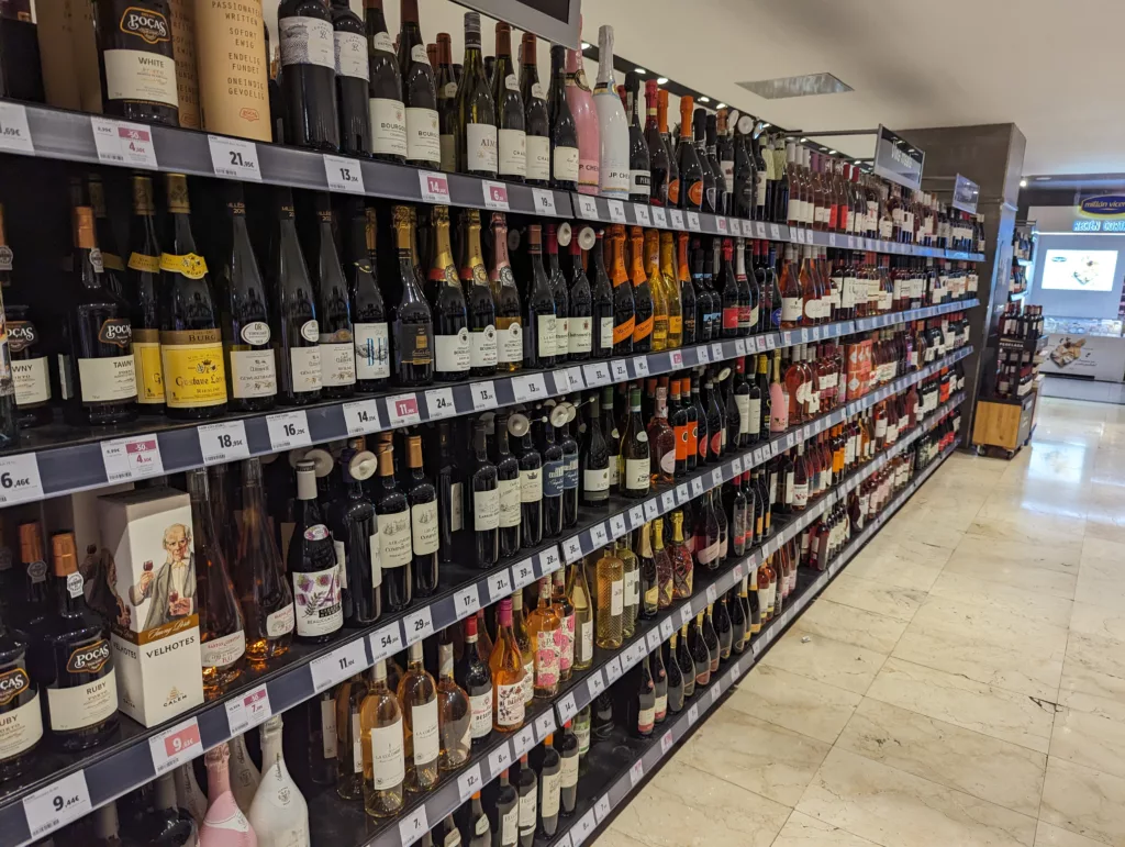 Wine on supermarket shelves