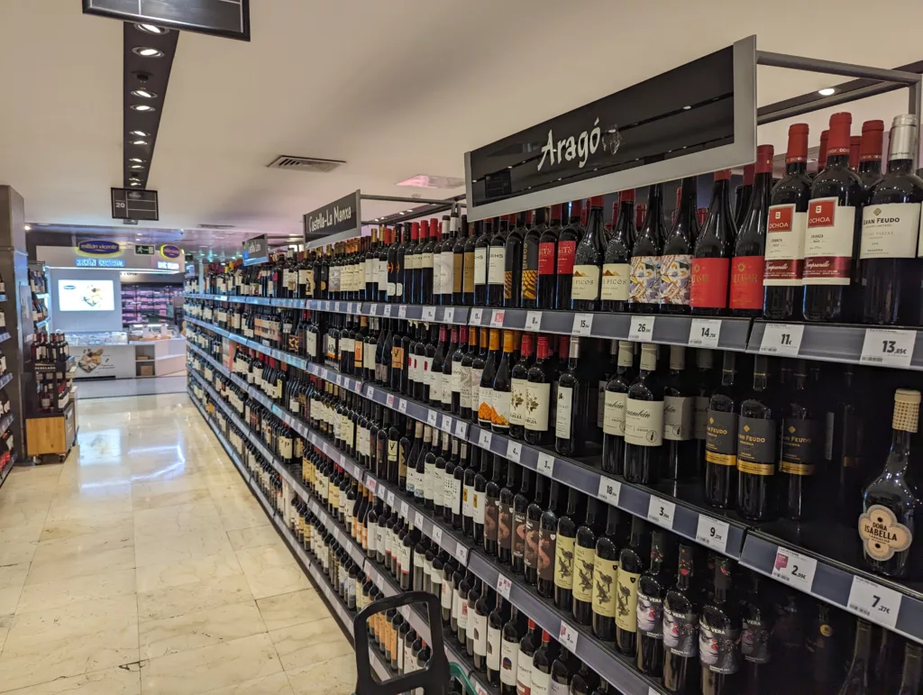 Wine on supermarket shelves