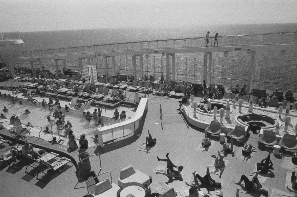 Pool and people doing yoga