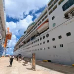 View between ships at port