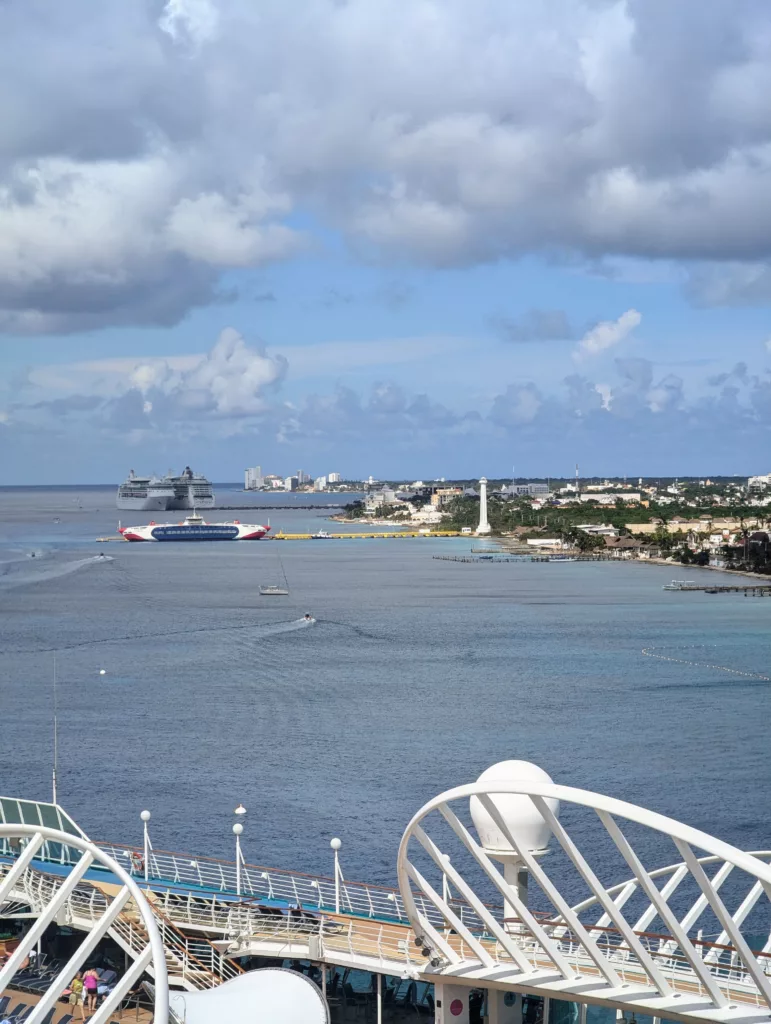 View down the coast at town