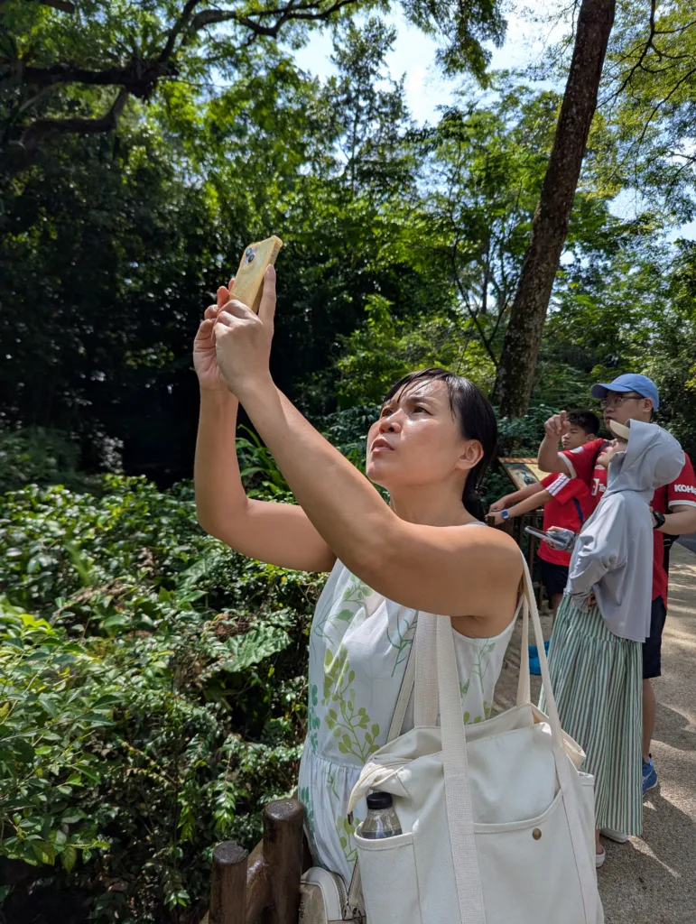 Sachie pointing phone up